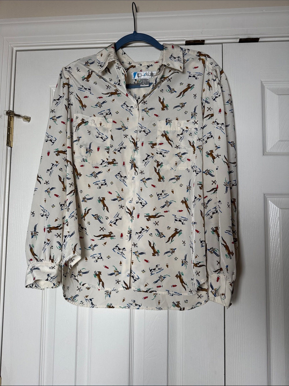 Chaus vintage fox hunting women’s long sleeve blouse fox and hound size 16